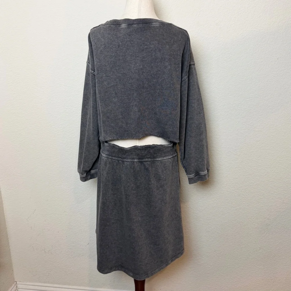 Anthropologie Daily Practice Washed Black Athleisure Skirt Set Size Large